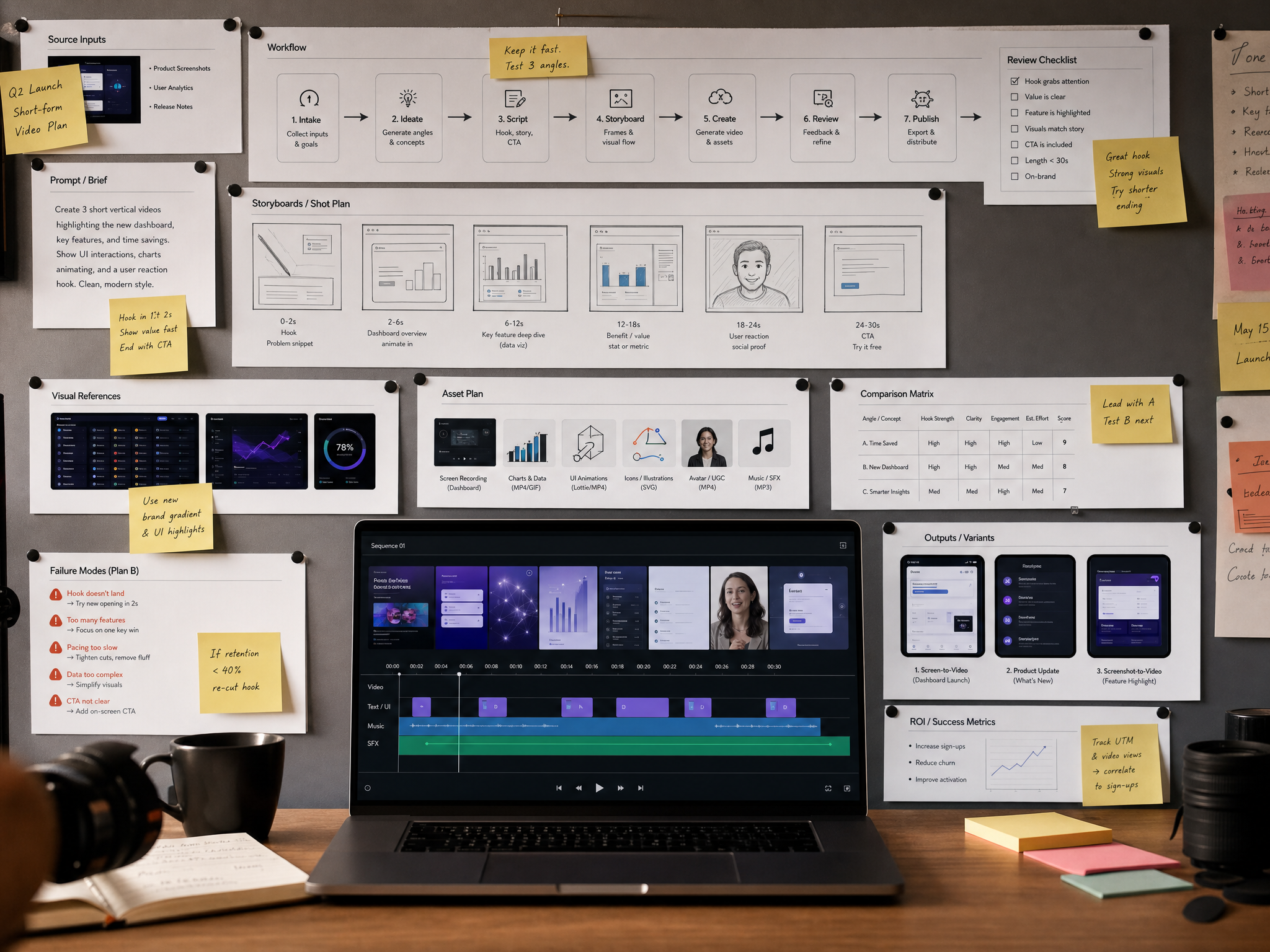 AI Video Workflow hero visual showing a practical workflow for short-form product demo videos.
